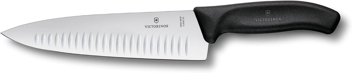 Swiss Classic 8 Inch Chef's Knife with Granton Blade, Stainless Steel, Black