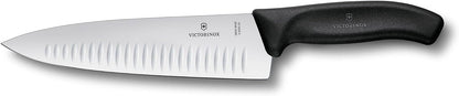 Swiss Classic 8 Inch Chef's Knife with Granton Blade, Stainless Steel, Black