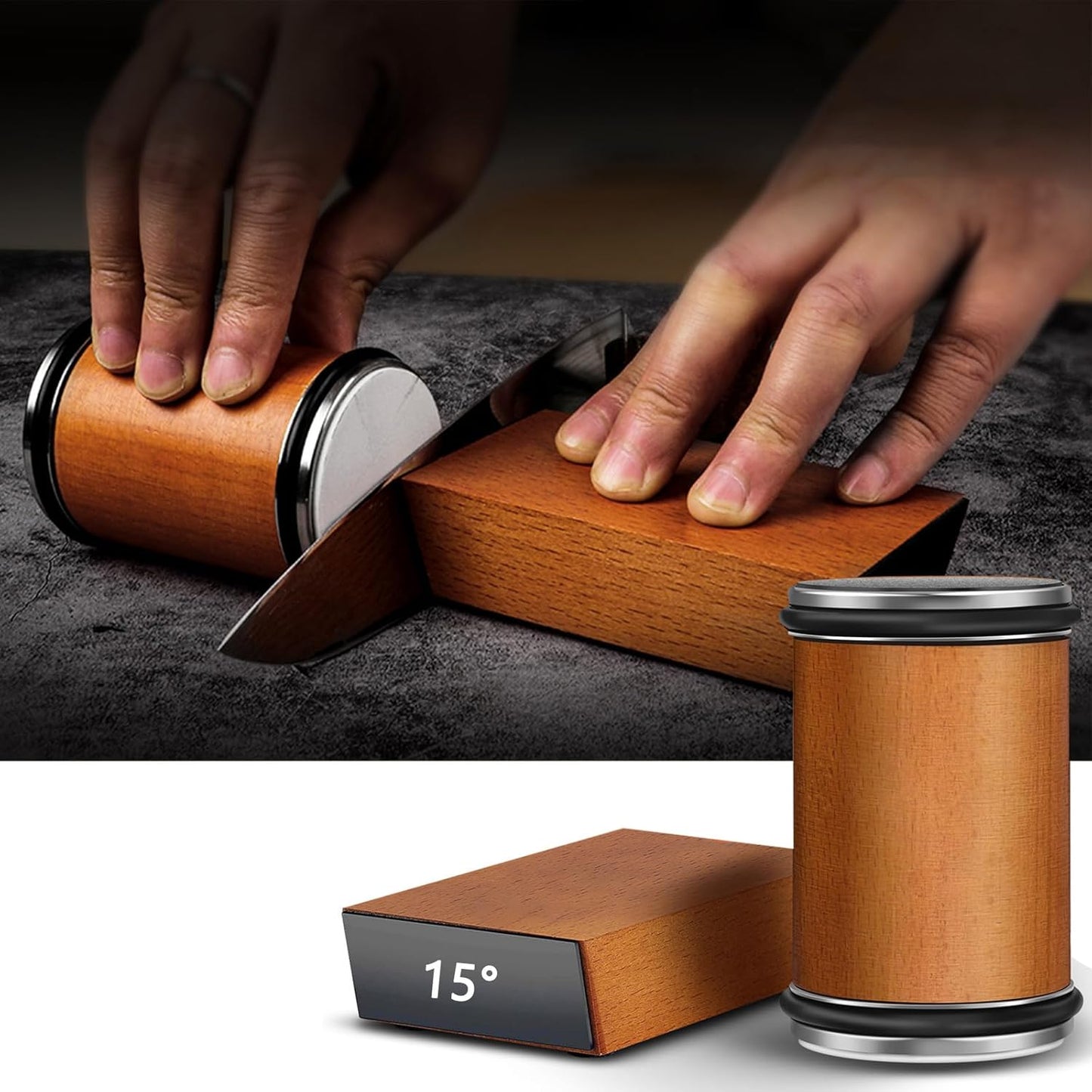 Rolling Knife Sharpener Adjustable HORL Tungsten Steel Magnetic Sharpening Tool for Kitchen and Outdoor Use (Stainless Steel)