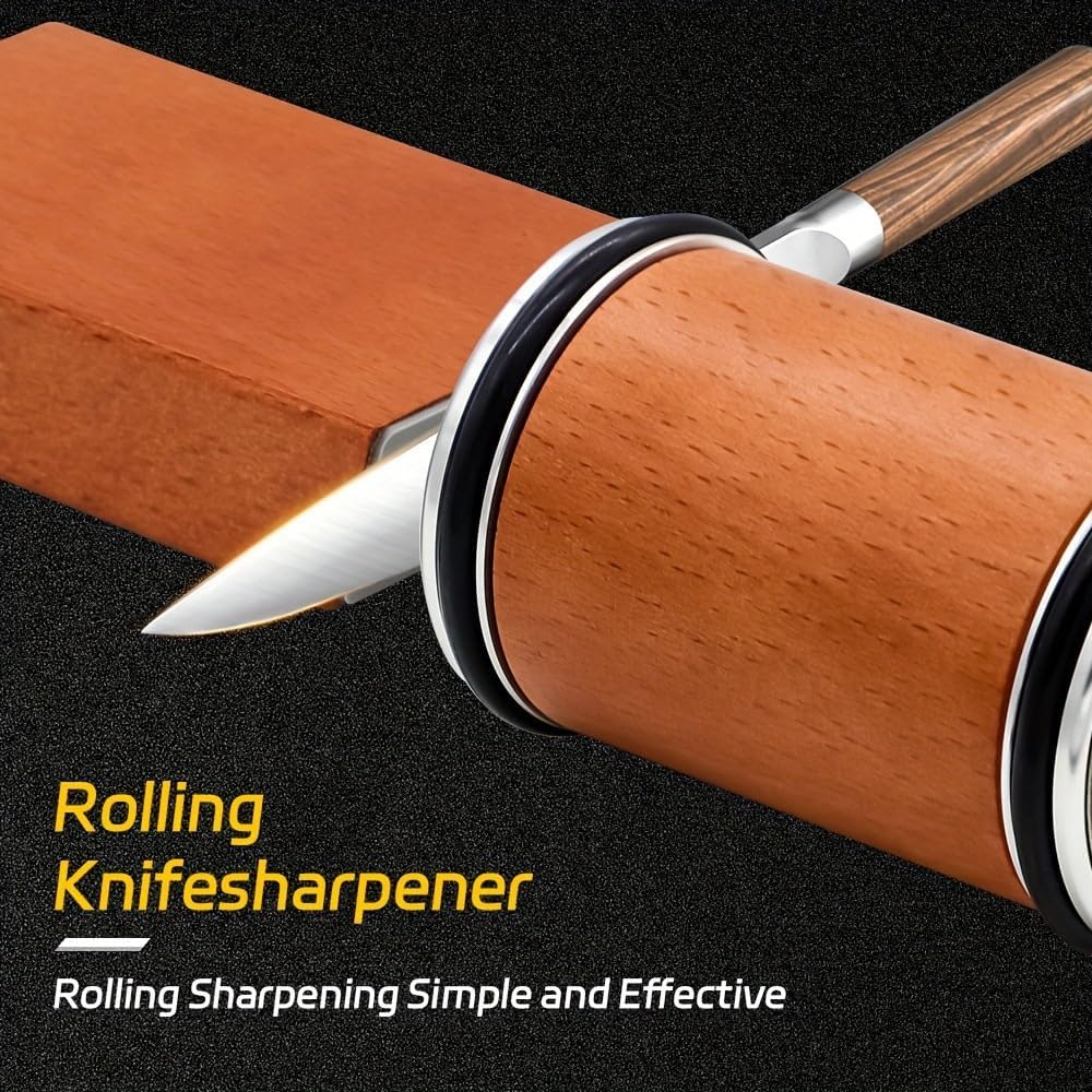 Rolling Knife Sharpener Adjustable HORL Tungsten Steel Magnetic Sharpening Tool for Kitchen and Outdoor Use (Stainless Steel)