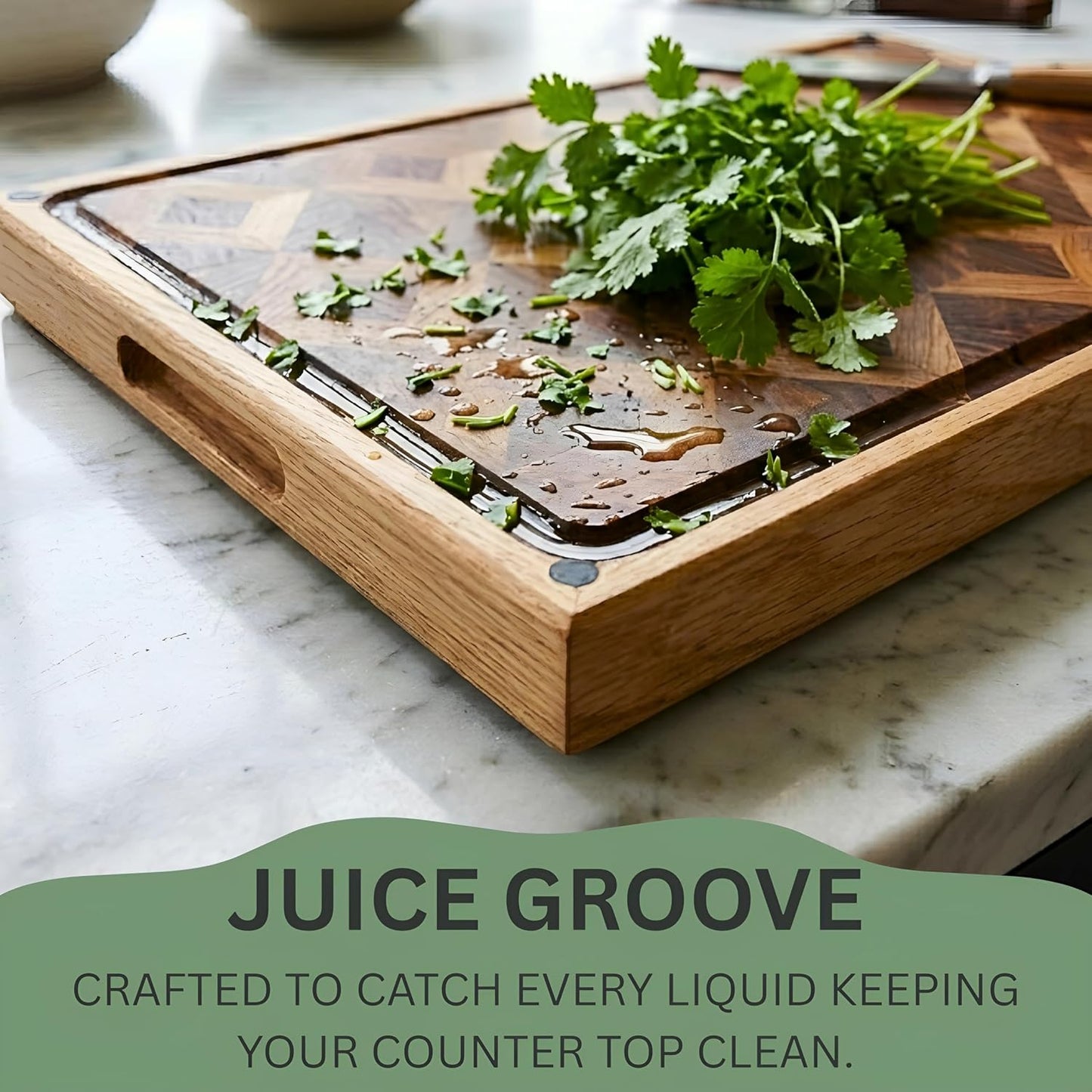 Walnut Oak Rosewood End Grain Cutting Board - 14x16 Large Wooden Butcher Block with Juice Grooves, Non-Slip Feet & Built-in Compartments - Reversible Board for Kitchen Decor & Charcuterie