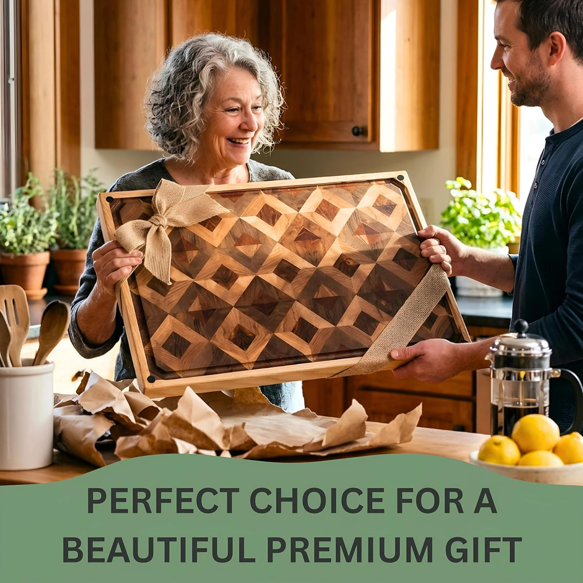 Walnut Oak Rosewood End Grain Cutting Board - 14x16 Large Wooden Butcher Block with Juice Grooves, Non-Slip Feet & Built-in Compartments - Reversible Board for Kitchen Decor & Charcuterie