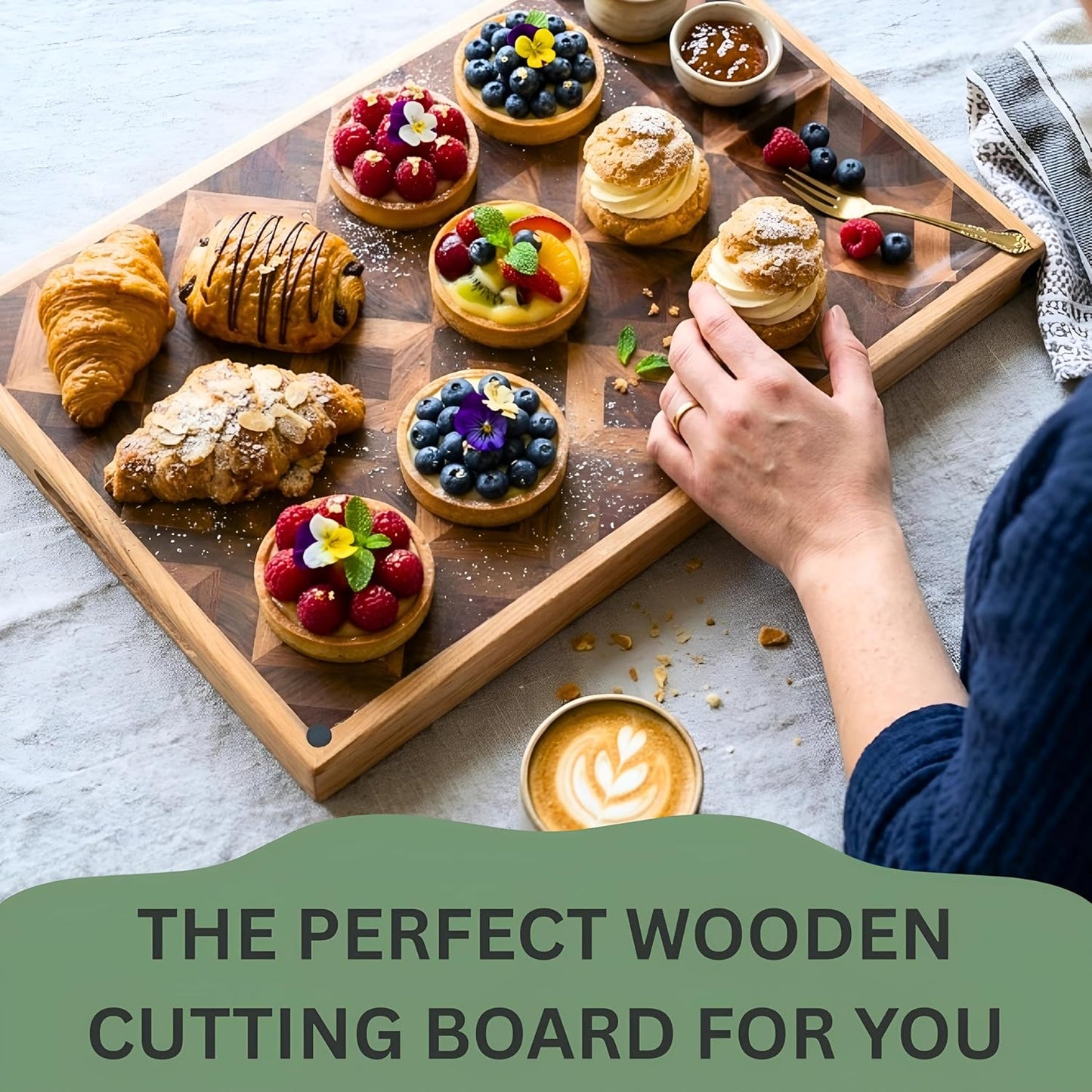 Walnut Oak Rosewood End Grain Cutting Board - 14x16 Large Wooden Butcher Block with Juice Grooves, Non-Slip Feet & Built-in Compartments - Reversible Board for Kitchen Decor & Charcuterie