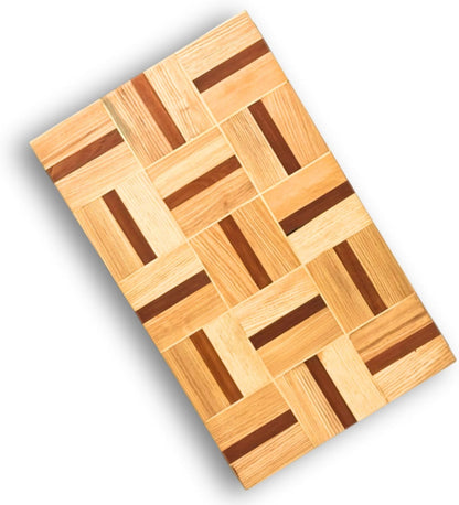 Walnut Oak Rosewood End Grain Cutting Board - 14x16 Large Wooden Butcher Block with Juice Grooves, Non-Slip Feet & Built-in Compartments - Reversible Board for Kitchen Decor & Charcuterie