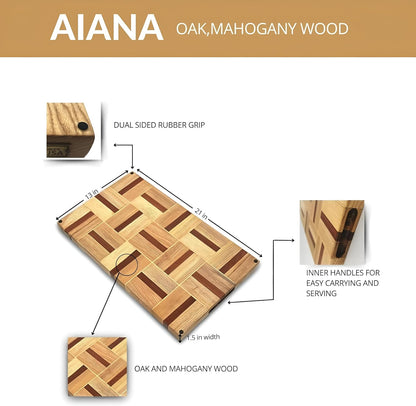 Walnut Oak Rosewood End Grain Cutting Board - 14x16 Large Wooden Butcher Block with Juice Grooves, Non-Slip Feet & Built-in Compartments - Reversible Board for Kitchen Decor & Charcuterie