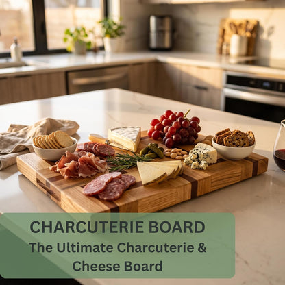 Walnut Oak Rosewood End Grain Cutting Board - 14x16 Large Wooden Butcher Block with Juice Grooves, Non-Slip Feet & Built-in Compartments - Reversible Board for Kitchen Decor & Charcuterie