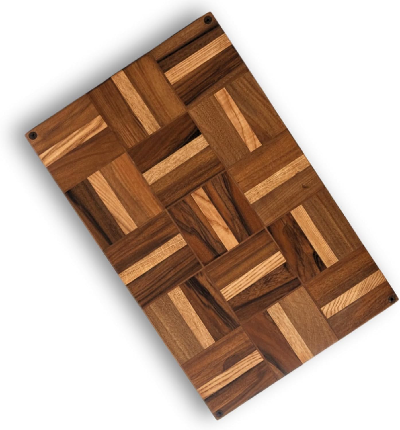 Walnut Oak Rosewood End Grain Cutting Board - 14x16 Large Wooden Butcher Block with Juice Grooves, Non-Slip Feet & Built-in Compartments - Reversible Board for Kitchen Decor & Charcuterie