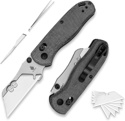 Uti Bear(Dual-screw) Folding Utility Knife, Clutch Lock Box Cutter | EDC Pocket knife with 5PCS Razor Blades, Pocket Knives with Pocket Clip for Men Women V3619JA3