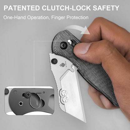 Uti Bear(Dual-screw) Folding Utility Knife, Clutch Lock Box Cutter | EDC Pocket knife with 5PCS Razor Blades, Pocket Knives with Pocket Clip for Men Women V3619JA3