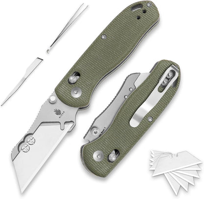 Uti Bear(Dual-screw) Folding Utility Knife, Clutch Lock Box Cutter | EDC Pocket knife with 5PCS Razor Blades, Pocket Knives with Pocket Clip for Men Women V3619JA3