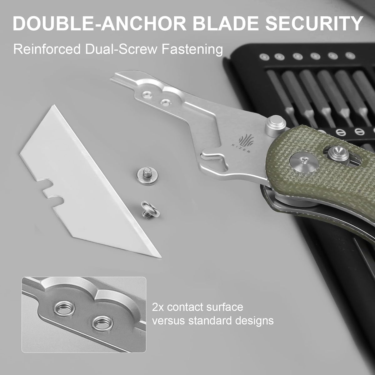Uti Bear(Dual-screw) Folding Utility Knife, Clutch Lock Box Cutter | EDC Pocket knife with 5PCS Razor Blades, Pocket Knives with Pocket Clip for Men Women V3619JA3
