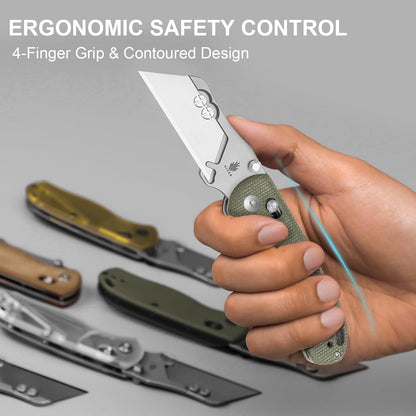 Uti Bear(Dual-screw) Folding Utility Knife, Clutch Lock Box Cutter | EDC Pocket knife with 5PCS Razor Blades, Pocket Knives with Pocket Clip for Men Women V3619JA3
