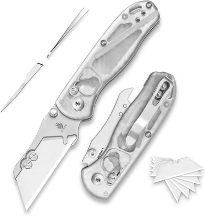 Uti Bear(Dual-screw) Folding Utility Knife, Clutch Lock Box Cutter | EDC Pocket knife with 5PCS Razor Blades, Pocket Knives with Pocket Clip for Men Women V3619JA3