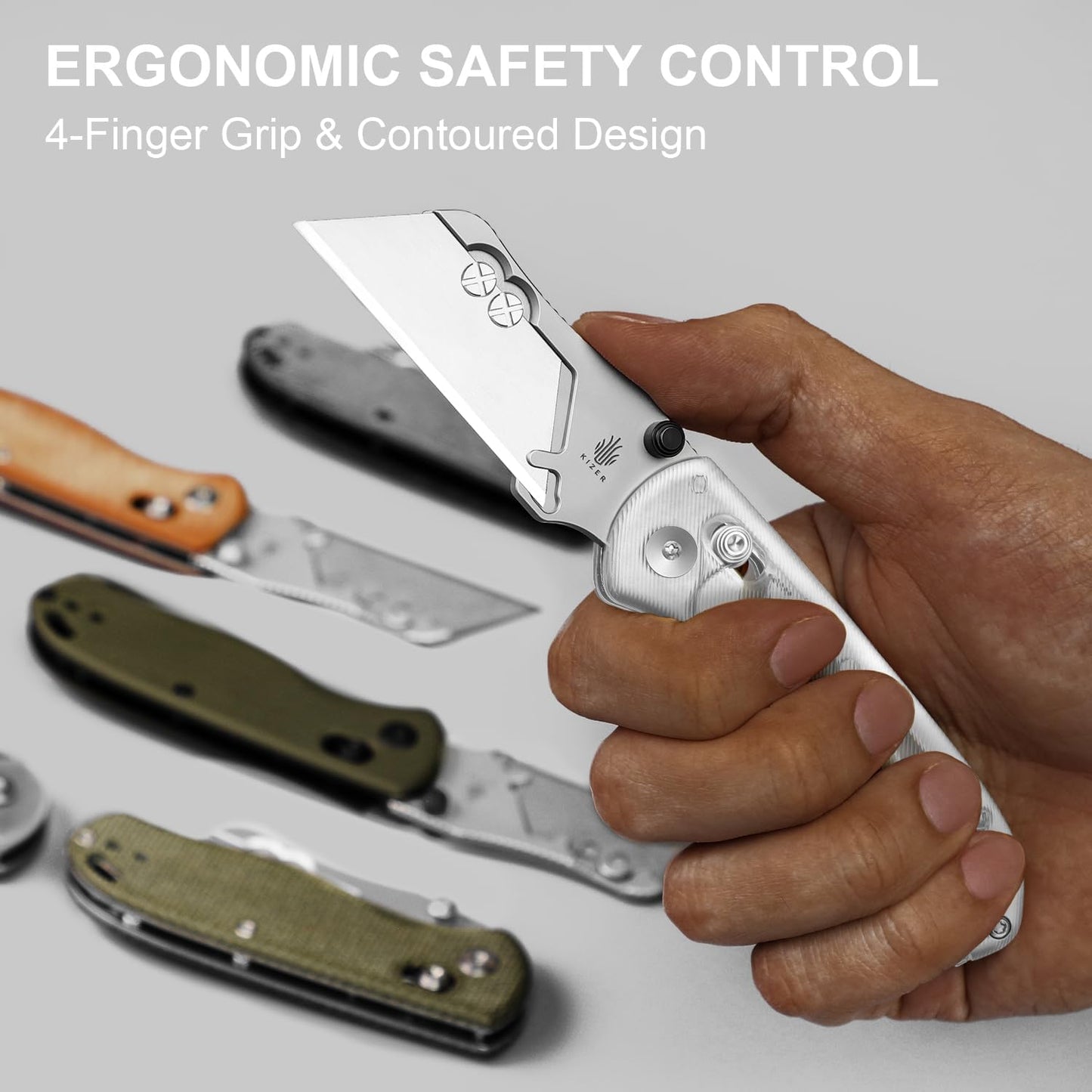 Uti Bear(Dual-screw) Folding Utility Knife, Clutch Lock Box Cutter | EDC Pocket knife with 5PCS Razor Blades, Pocket Knives with Pocket Clip for Men Women V3619JA3