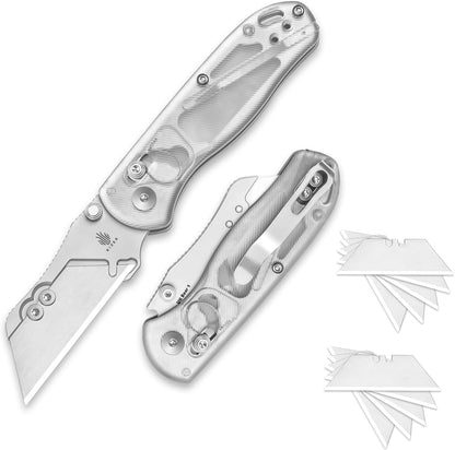 Uti Bear(Dual-screw) Folding Utility Knife, Clutch Lock Box Cutter | EDC Pocket knife with 5PCS Razor Blades, Pocket Knives with Pocket Clip for Men Women V3619JA3