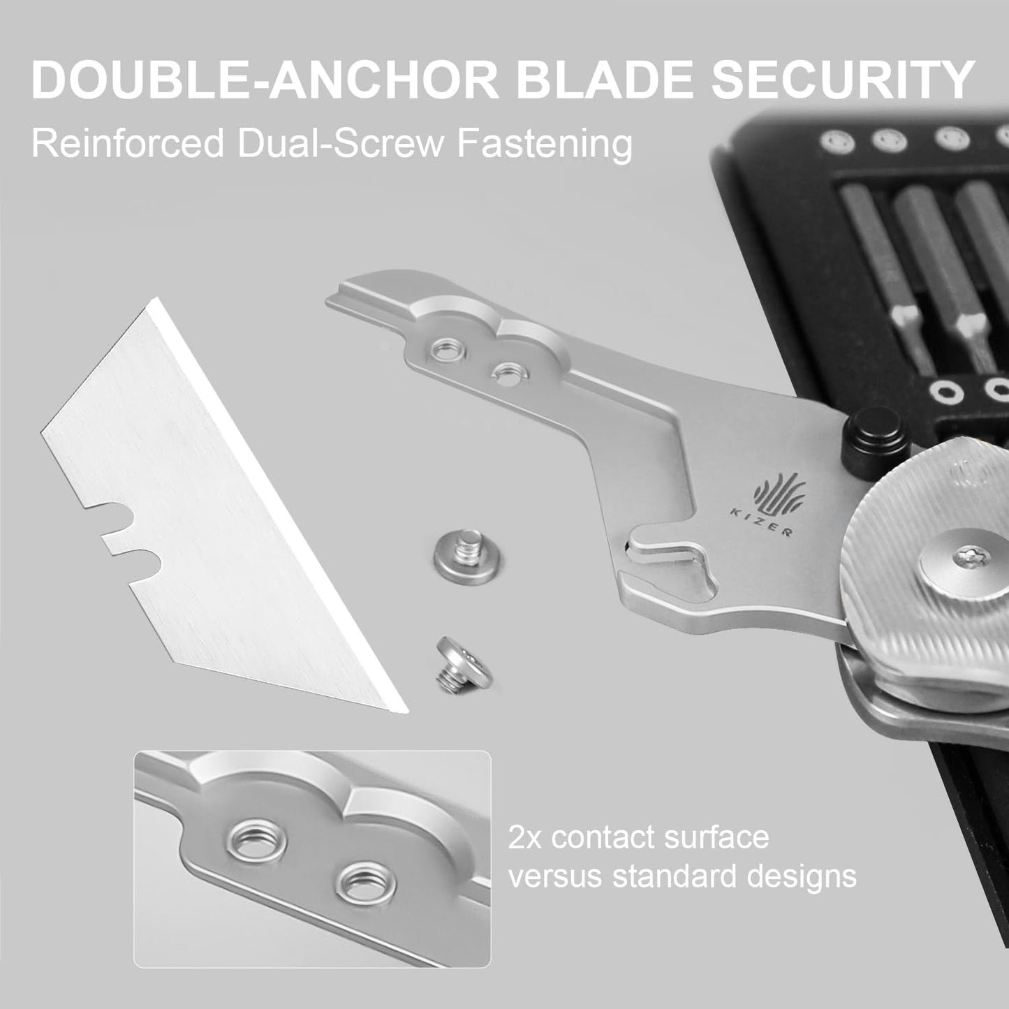 Uti Bear(Dual-screw) Folding Utility Knife, Clutch Lock Box Cutter | EDC Pocket knife with 5PCS Razor Blades, Pocket Knives with Pocket Clip for Men Women V3619JA3