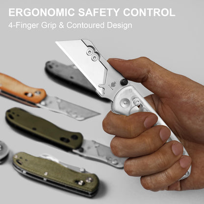 Uti Bear(Dual-screw) Folding Utility Knife, Clutch Lock Box Cutter | EDC Pocket knife with 5PCS Razor Blades, Pocket Knives with Pocket Clip for Men Women V3619JA3