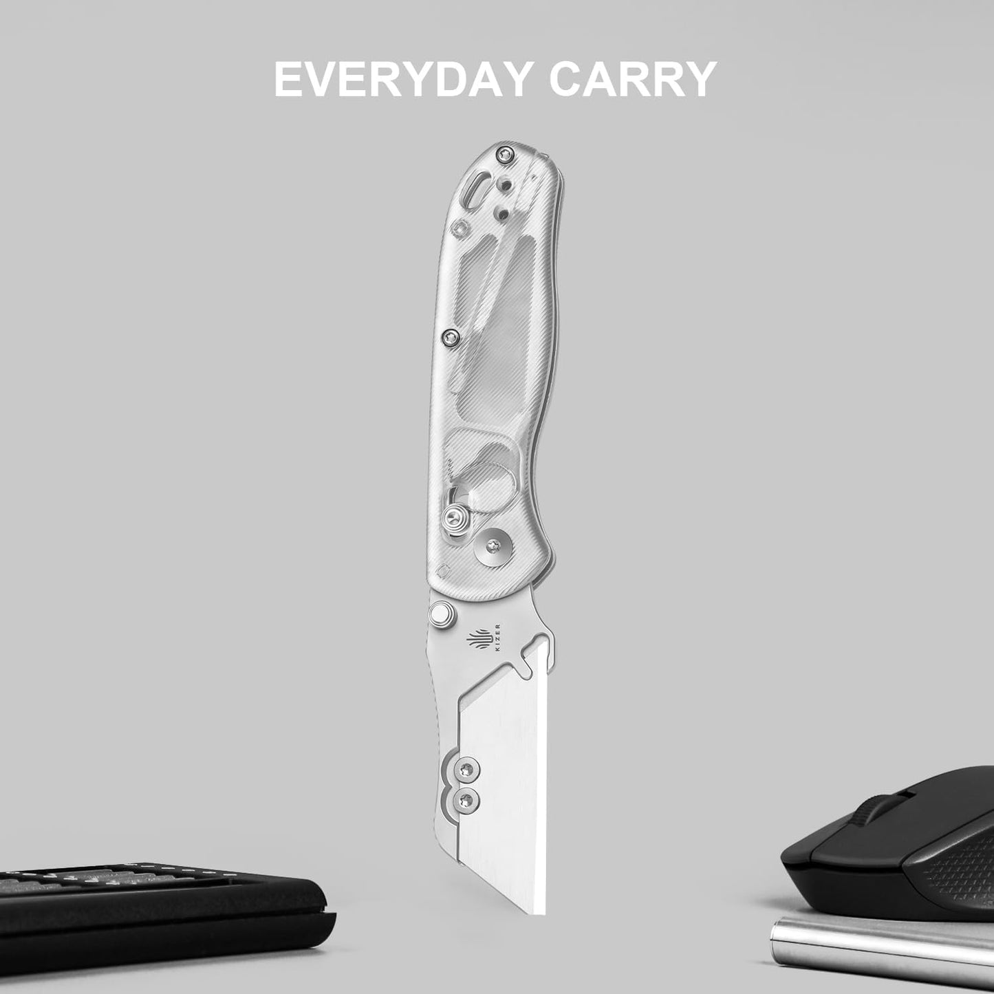 Uti Bear(Dual-screw) Folding Utility Knife, Clutch Lock Box Cutter | EDC Pocket knife with 5PCS Razor Blades, Pocket Knives with Pocket Clip for Men Women V3619JA3