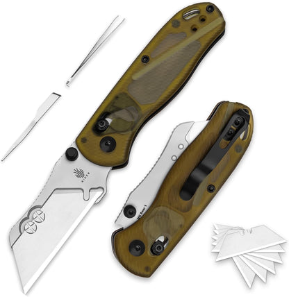 Uti Bear(Dual-screw) Folding Utility Knife, Clutch Lock Box Cutter | EDC Pocket knife with 5PCS Razor Blades, Pocket Knives with Pocket Clip for Men Women V3619JA3