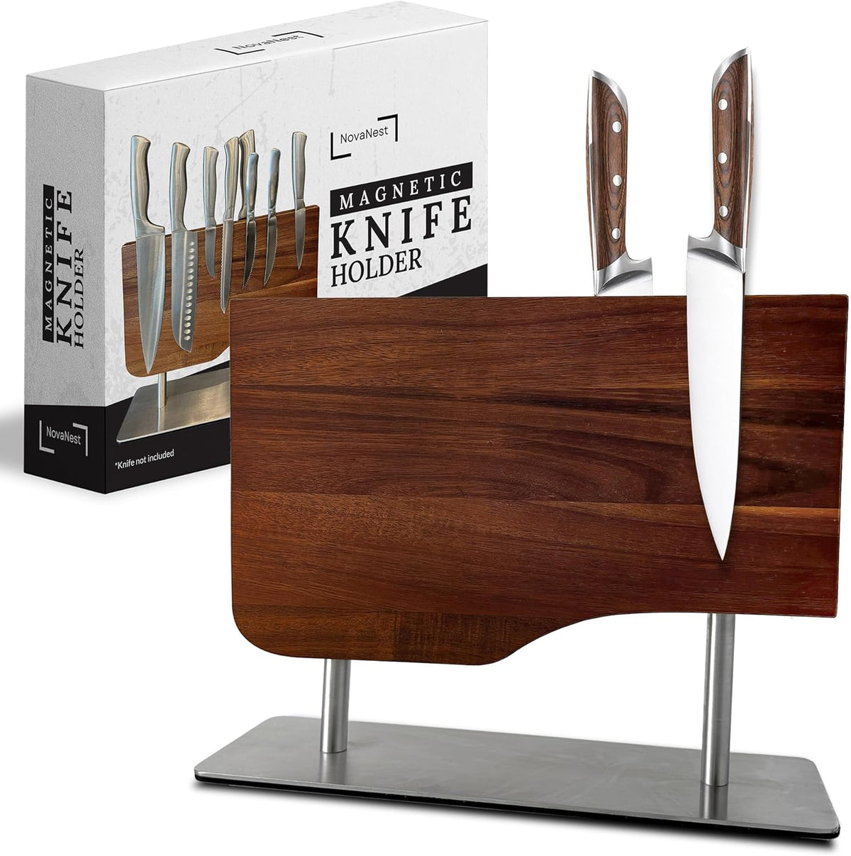 Magnetic Knife Block Double Sided Knife Holder Without Knives, Wooden Universal Knife Rack Storage Organizer Stand for Kitchen Counter or Cabinet, Strong Magnet Wood Knife Holder For Kitchen