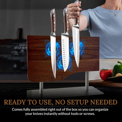 Magnetic Knife Block Double Sided Knife Holder Without Knives, Wooden Universal Knife Rack Storage Organizer Stand for Kitchen Counter or Cabinet, Strong Magnet Wood Knife Holder For Kitchen