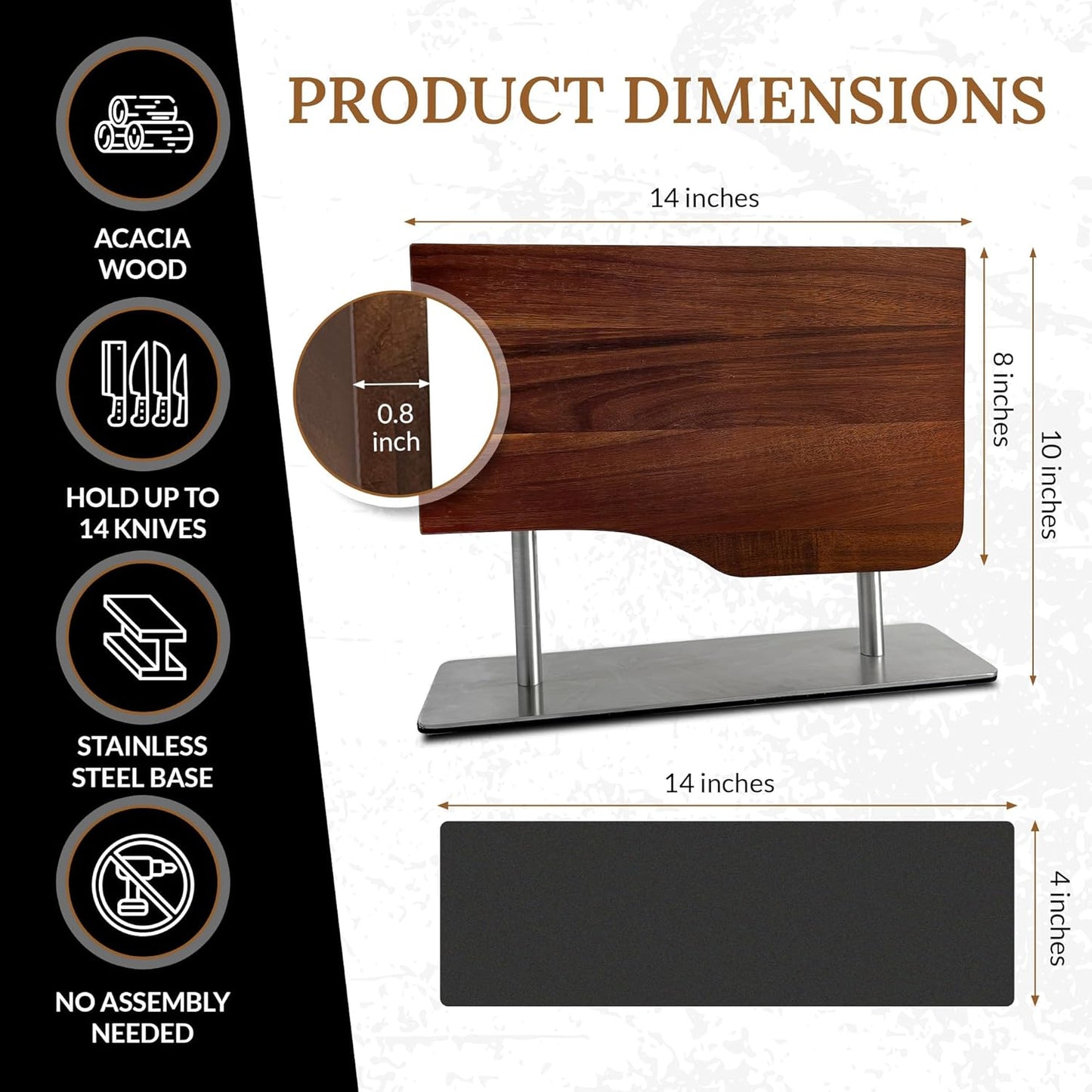 Magnetic Knife Block Double Sided Knife Holder Without Knives, Wooden Universal Knife Rack Storage Organizer Stand for Kitchen Counter or Cabinet, Strong Magnet Wood Knife Holder For Kitchen