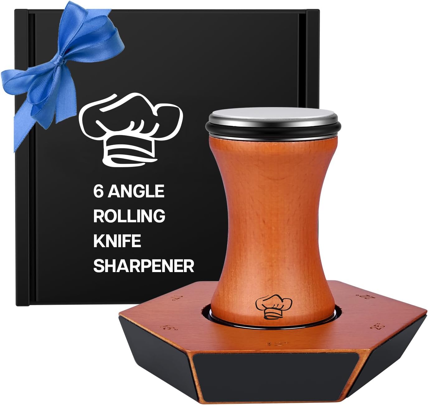 Rolling Knife Sharpener – 6 Magnetic Angles (12°, 15°, 17°, 19°, 22°, 25°) – Kitchen Knife Sharpener – Sharpening Kit with Magnetic Diamond Grinding Discs – Gifts for Men & Women