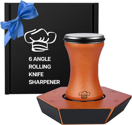 Rolling Knife Sharpener – 6 Magnetic Angles (12°, 15°, 17°, 19°, 22°, 25°) – Kitchen Knife Sharpener – Sharpening Kit with Magnetic Diamond Grinding Discs – Gifts for Men & Women