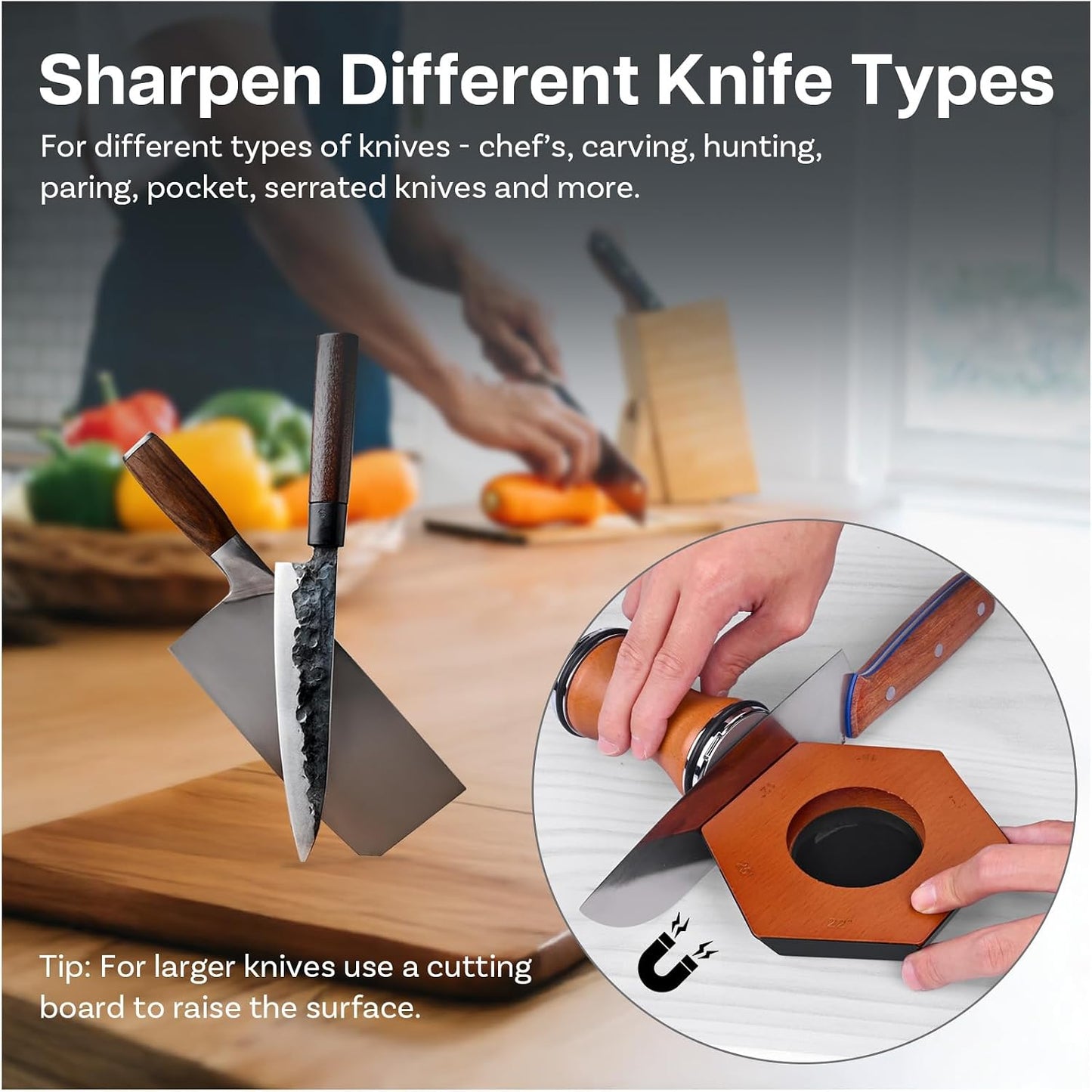 Rolling Knife Sharpener – 6 Magnetic Angles (12°, 15°, 17°, 19°, 22°, 25°) – Kitchen Knife Sharpener – Sharpening Kit with Magnetic Diamond Grinding Discs – Gifts for Men & Women