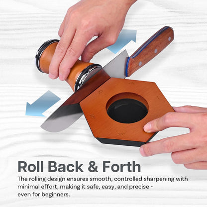 Rolling Knife Sharpener – 6 Magnetic Angles (12°, 15°, 17°, 19°, 22°, 25°) – Kitchen Knife Sharpener – Sharpening Kit with Magnetic Diamond Grinding Discs – Gifts for Men & Women