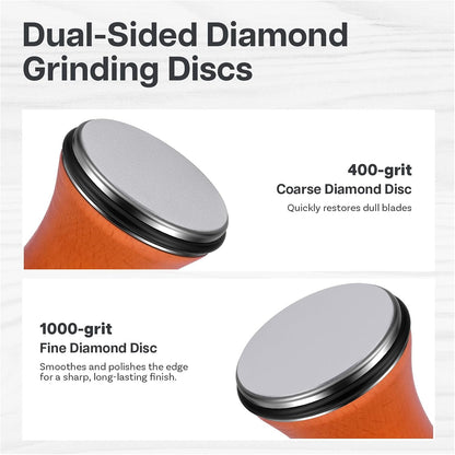 Rolling Knife Sharpener – 6 Magnetic Angles (12°, 15°, 17°, 19°, 22°, 25°) – Kitchen Knife Sharpener – Sharpening Kit with Magnetic Diamond Grinding Discs – Gifts for Men & Women