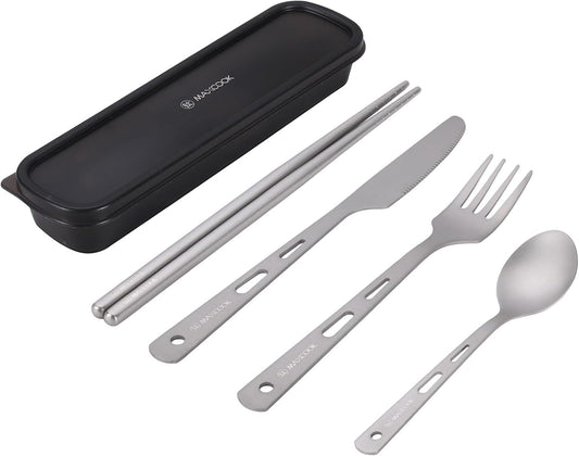 Titanium Utility Cutlery Set, Portable tableware titanium utensil set with case, Table Spoon Fork Chopsticks Knife set for Outdoor Travel Camping Backpacking (Total 5 PCS)