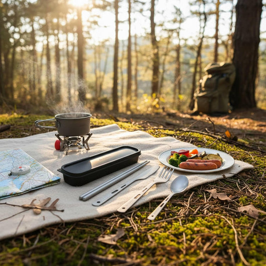 Titanium Utility Cutlery Set, Portable tableware titanium utensil set with case, Table Spoon Fork Chopsticks Knife set for Outdoor Travel Camping Backpacking (Total 5 PCS)