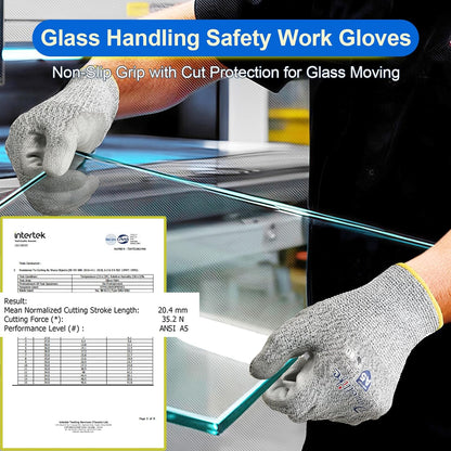 Cut Resistant Work Gloves for Men & Women - ANSI A5 & EN388 Level 4, Breathable PU Coated, Grey Non-Marking - for Gardening, Fishing, Automotive, Construction, Wood Carving (Large, Grey)