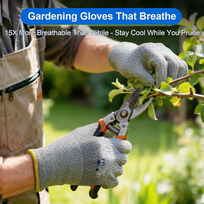 Cut Resistant Work Gloves for Men & Women - ANSI A5 & EN388 Level 4, Breathable PU Coated, Grey Non-Marking - for Gardening, Fishing, Automotive, Construction, Wood Carving (Large, Grey)