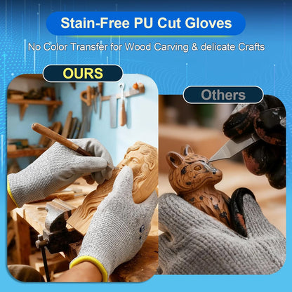 Cut Resistant Work Gloves for Men & Women - ANSI A5 & EN388 Level 4, Breathable PU Coated, Grey Non-Marking - for Gardening, Fishing, Automotive, Construction, Wood Carving (Large, Grey)
