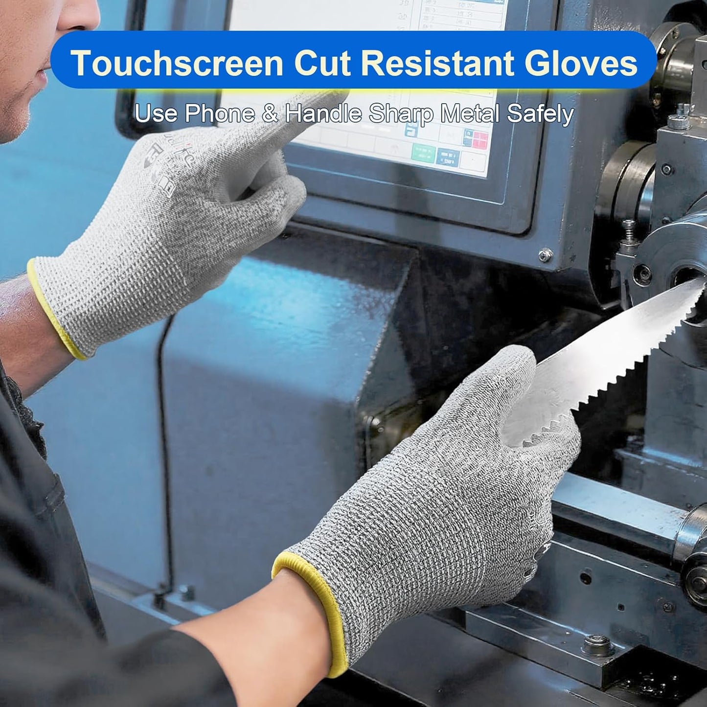 Cut Resistant Work Gloves for Men & Women - ANSI A5 & EN388 Level 4, Breathable PU Coated, Grey Non-Marking - for Gardening, Fishing, Automotive, Construction, Wood Carving (Large, Grey)