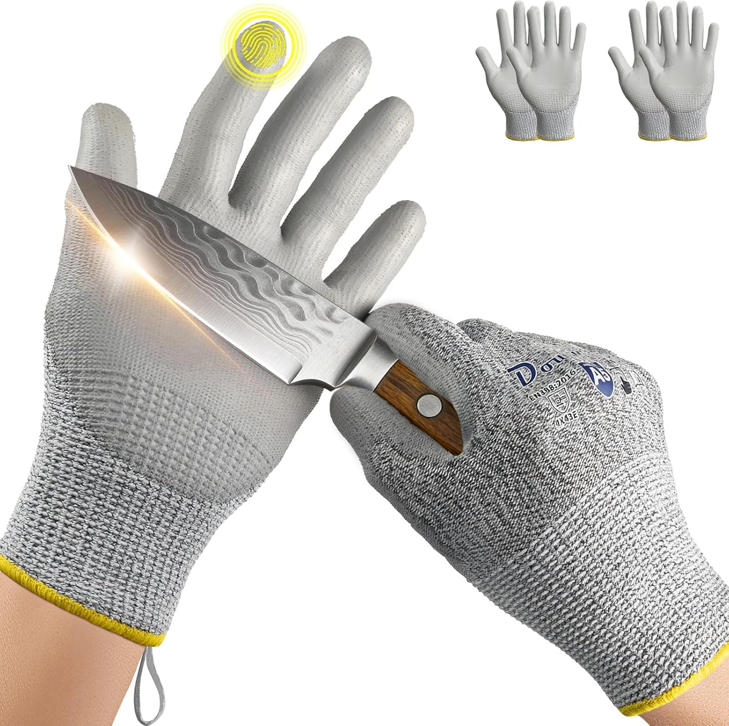Cut Resistant Work Gloves for Men & Women - ANSI A5 & EN388 Level 4, Breathable PU Coated, Grey Non-Marking - for Gardening, Fishing, Automotive, Construction, Wood Carving (Large, Grey)