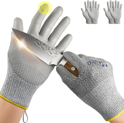 Cut Resistant Work Gloves for Men & Women - ANSI A5 & EN388 Level 4, Breathable PU Coated, Grey Non-Marking - for Gardening, Fishing, Automotive, Construction, Wood Carving (Large, Grey)