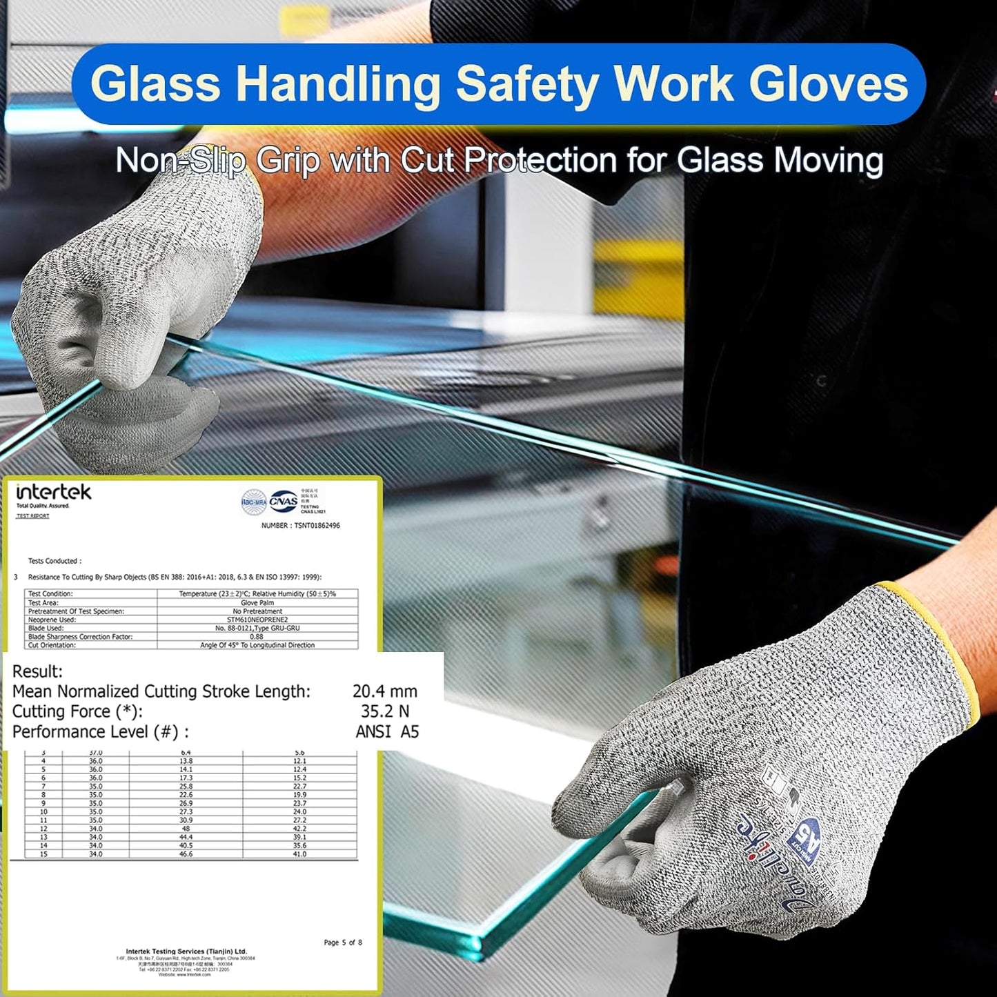 Cut Resistant Work Gloves for Men & Women - ANSI A5 & EN388 Level 4, Breathable PU Coated, Grey Non-Marking - for Gardening, Fishing, Automotive, Construction, Wood Carving (Large, Grey)
