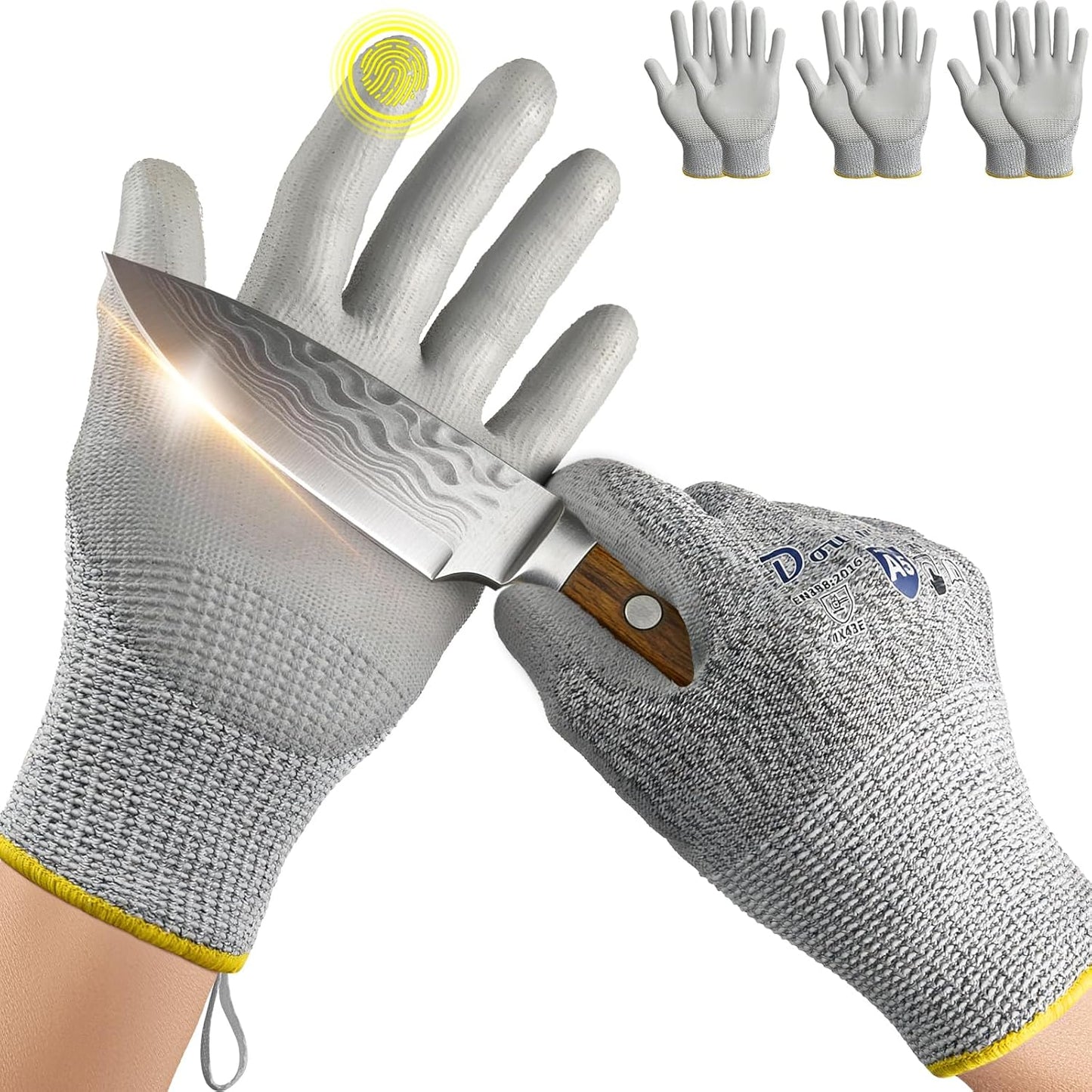 Cut Resistant Work Gloves for Men & Women - ANSI A5 & EN388 Level 4, Breathable PU Coated, Grey Non-Marking - for Gardening, Fishing, Automotive, Construction, Wood Carving (Large, Grey)