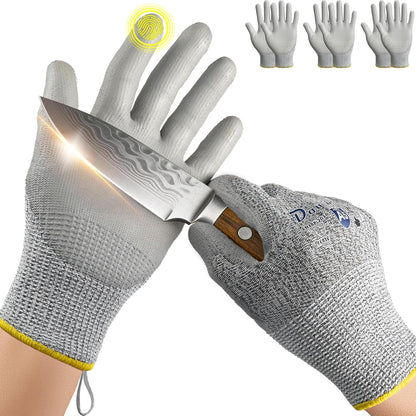 Cut Resistant Work Gloves for Men & Women - ANSI A5 & EN388 Level 4, Breathable PU Coated, Grey Non-Marking - for Gardening, Fishing, Automotive, Construction, Wood Carving (Large, Grey)