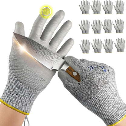 Cut Resistant Work Gloves for Men & Women - ANSI A5 & EN388 Level 4, Breathable PU Coated, Grey Non-Marking - for Gardening, Fishing, Automotive, Construction, Wood Carving (Large, Grey)