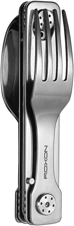 3-in-1 Knife Spoons Fork Camping Utensils Set with Case | Magnetic Folding, Stainless Steel Cutlery, EDC Portable Lightweight Silverware,For Hiking Backpacking Travel Lunchbox Outdoor