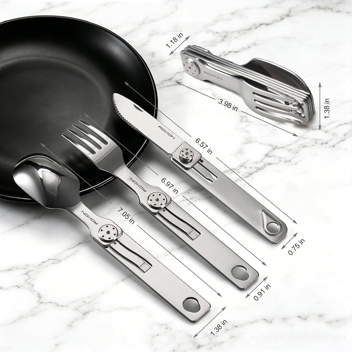 3-in-1 Knife Spoons Fork Camping Utensils Set with Case | Magnetic Folding, Stainless Steel Cutlery, EDC Portable Lightweight Silverware,For Hiking Backpacking Travel Lunchbox Outdoor