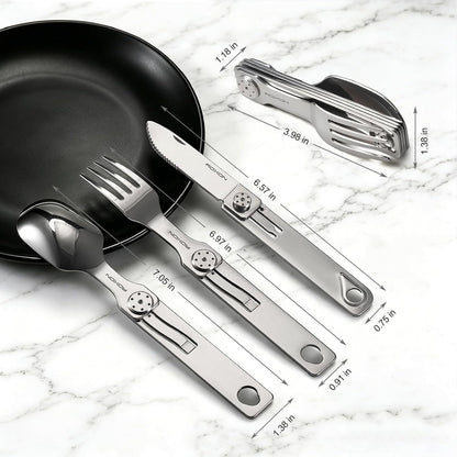 3-in-1 Knife Spoons Fork Camping Utensils Set with Case | Magnetic Folding, Stainless Steel Cutlery, EDC Portable Lightweight Silverware,For Hiking Backpacking Travel Lunchbox Outdoor