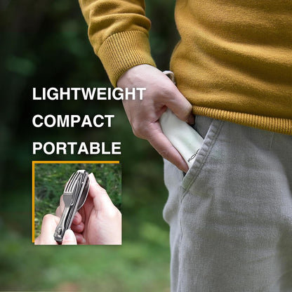3-in-1 Knife Spoons Fork Camping Utensils Set with Case | Magnetic Folding, Stainless Steel Cutlery, EDC Portable Lightweight Silverware,For Hiking Backpacking Travel Lunchbox Outdoor