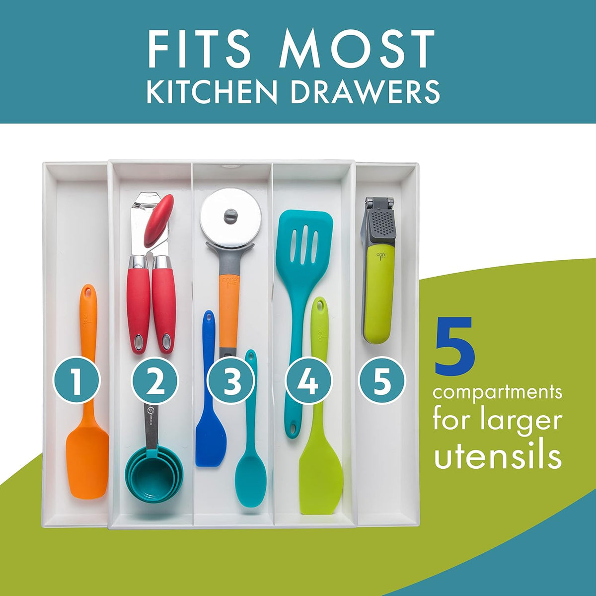 Expandable Silverware Drawer Organizer, Large Utensils | Fits big spoons and serving pieces easily, Adjusts to fit narrow or wide drawers, Great for everyday cutlery storage