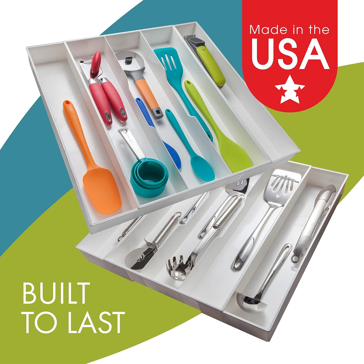 Expandable Silverware Drawer Organizer, Large Utensils | Fits big spoons and serving pieces easily, Adjusts to fit narrow or wide drawers, Great for everyday cutlery storage