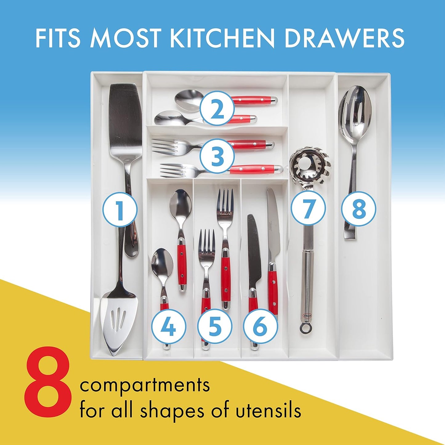 Expandable Silverware Drawer Organizer, Large Utensils | Fits big spoons and serving pieces easily, Adjusts to fit narrow or wide drawers, Great for everyday cutlery storage